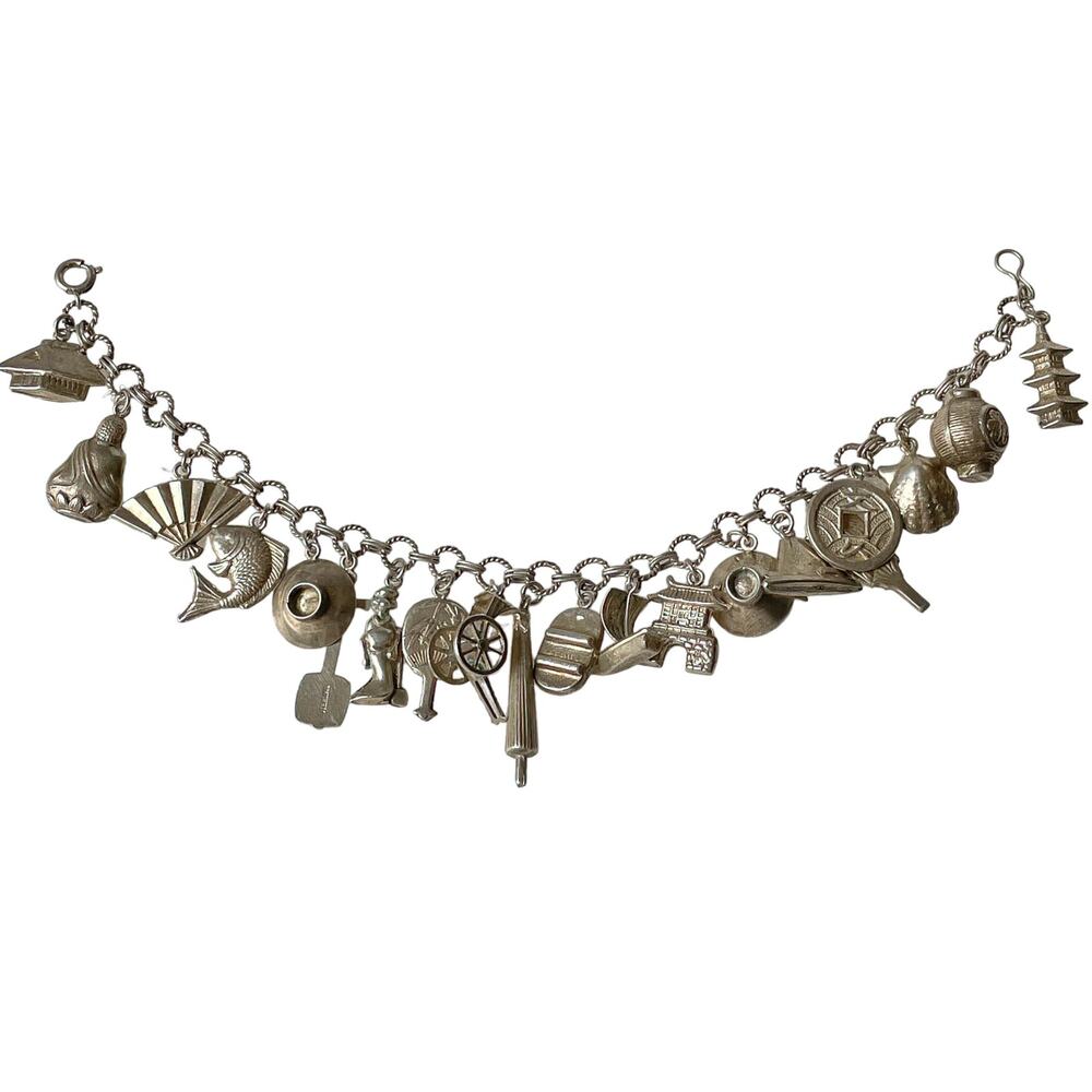 Vintage Asian Travel Charm Bracelet: 20 Japan & East Asia Charms